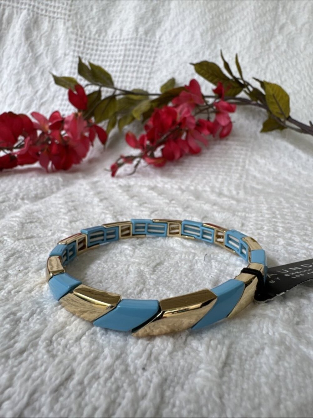 Laundry by Shelli Segal Blue & Gold Enamel Stretch Bracelet Nickel Free NEW